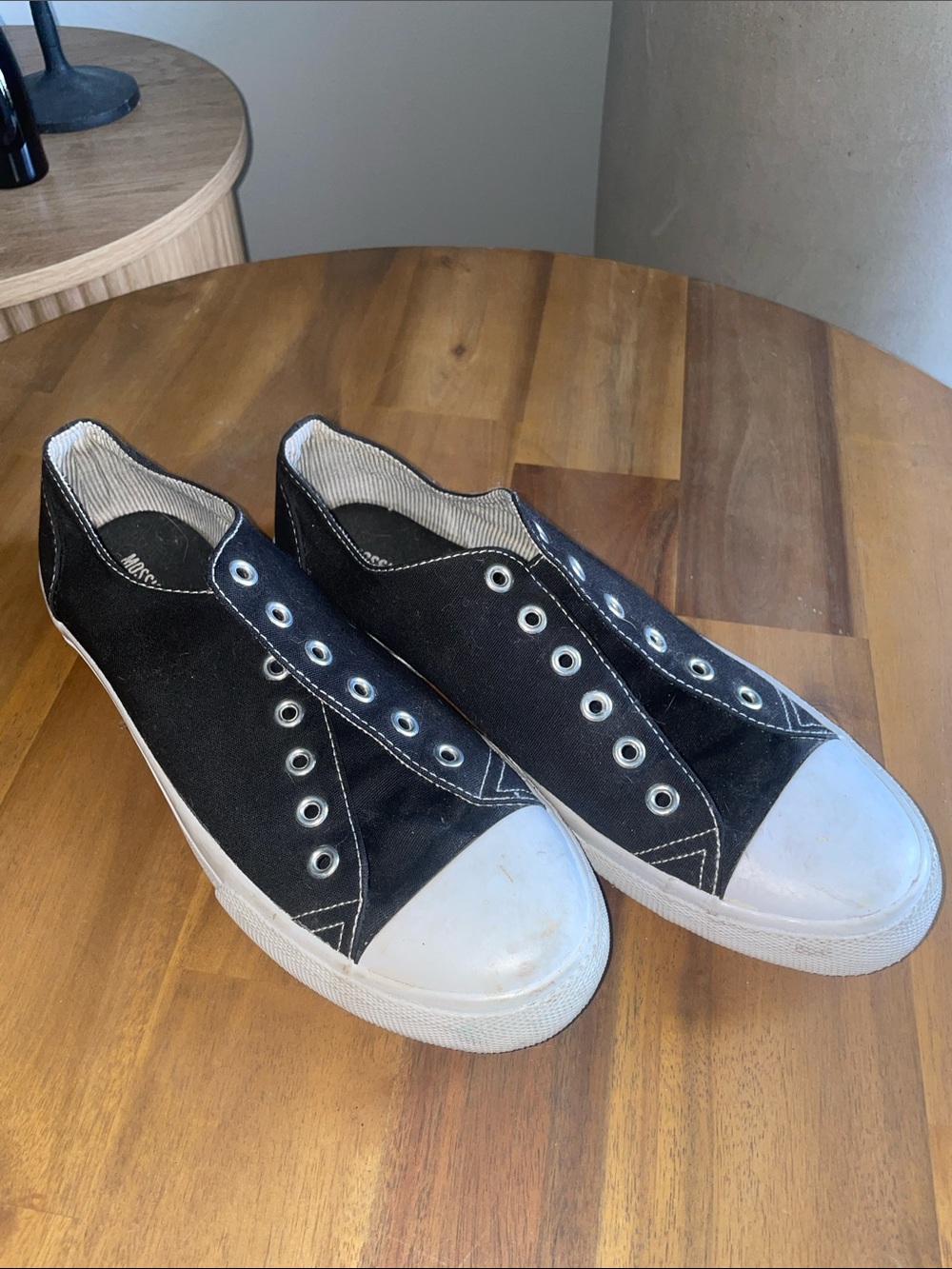 Women’s Black Slip-On Canvas Sneakers with White Toe Cap